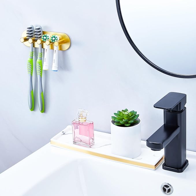 Electric Toothbrush Head Holder, Toothbrush Holders Wall Mounted, Adhesive Tooth Brush Head Holder Organiser, Electric Toothbrushs Holder, Shower Tooth Brushing Holder (Gold, Large)
