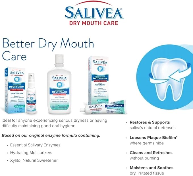 SALIVEA Extra Gentle Dry Mouth Spray - Soothing Mint Mouth Spray with Salivary Enzymes - Moisturizing Mouth Spray to Aid Dry Mouth - Supports Saliva's Natural Defenses - 250 Pumps (1.5oz Bottle)