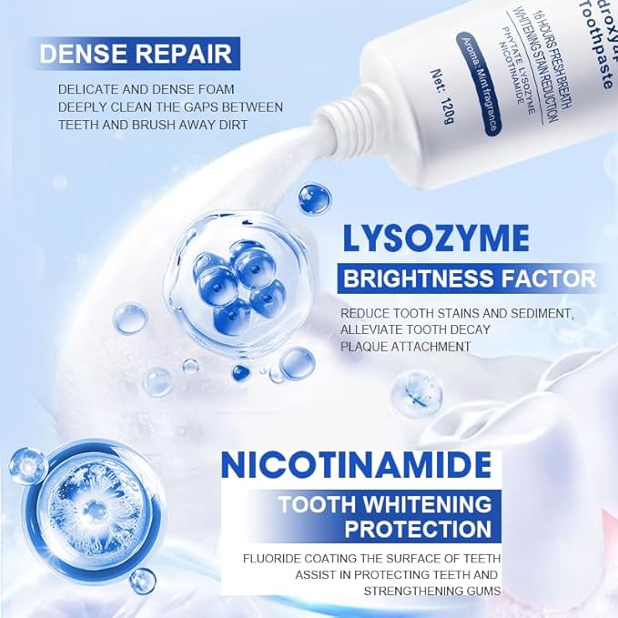 Hydroxyapatite Toothpaste, Deep Cleaning Care Oral Health for Enamel Protection and Tooth Strengthening Fresh Breath. (1Pcs)