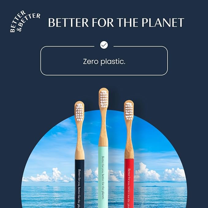Better & Better Natural Bamboo Toothbrush for Kids | Extra Soft Bristle Toothbrush | 100% Plant-Based | Reusable Handle, Replaceable Brush Head | Eco-Friendly, Zero Plastic (Green)