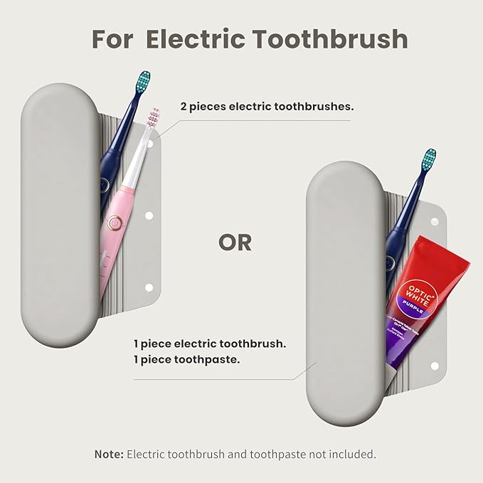 Silicone Electric Toothbrush Travel Cover, Toothbrush Travel Containers Bag Case for Men and Women,Keeps Toothbrush Fresh and Clean, Fits Most Manual and Electric Toothbrushes - Stone