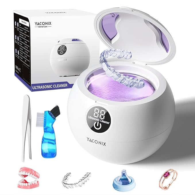Retainer Cleaner Machine 45kHz Ultrasonic Dental Retainer Cleaner with 3 Modes and Digital Timer Mouth Guard for Retainer Clean, Denture Clean, Night Guard, Braces, Aligner, Jewelry 200ML (Off White)
