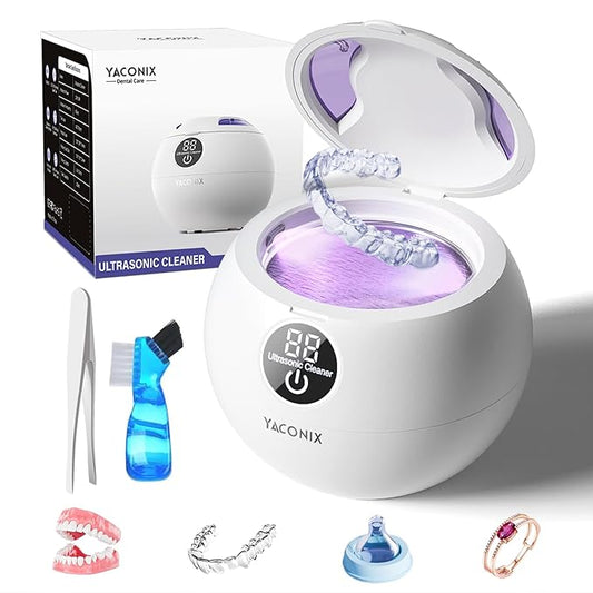 Retainer Cleaner Machine 45kHz Ultrasonic Dental Retainer Cleaner with 3 Modes and Digital Timer Mouth Guard for Retainer Clean, Denture Clean, Night Guard, Braces, Aligner, Jewelry 200ML (Off White)