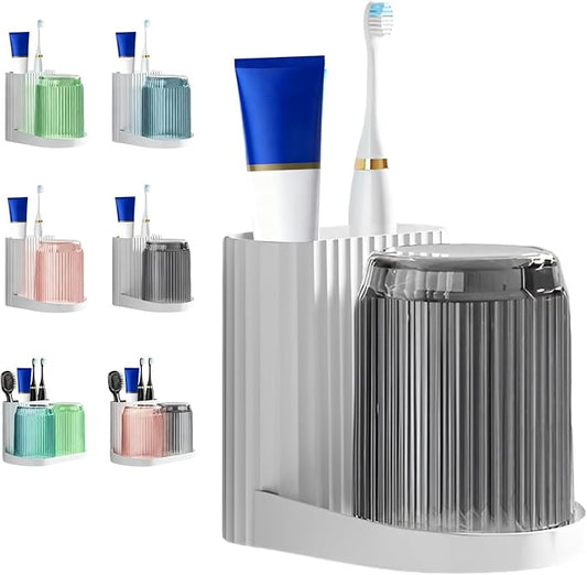 Toothbrush Holder,Bathroom Toothbrush Holder Suitable for Bathroom Organizer Place The Cup Upside Down to Drain Bathroom Stands for Storing Toothpaste Toothbrushes and Other Toiletries (Gray)