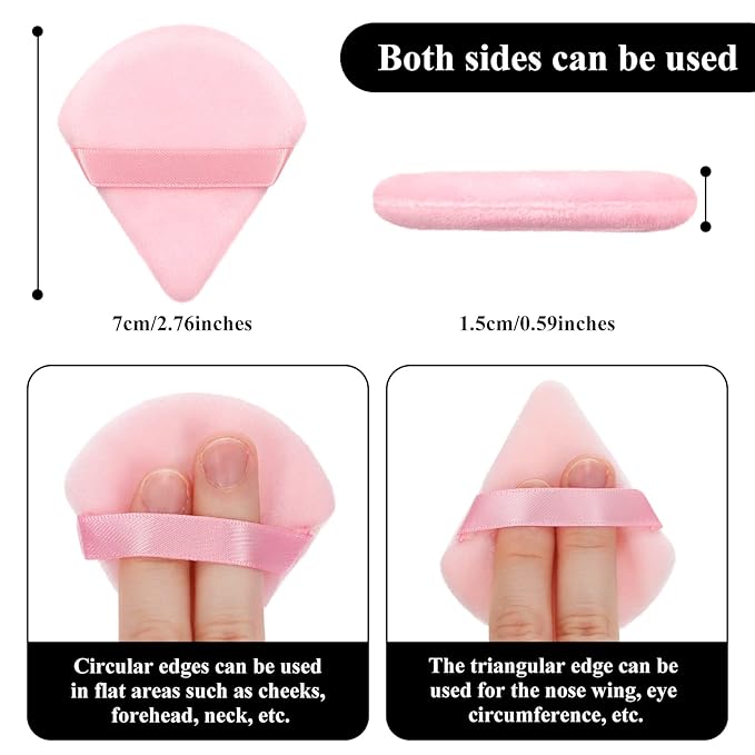 Maitys 12 Pieces Powder Puff Triangle Face Makeup Cosmetic for Loose Powder Soft Body Washable Reusable Foundation Sponge Mineral Wet Dry Makeup Tool for Women(Small,Pink)