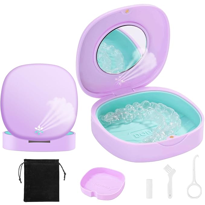 Doboli Retainer Case, Purple, Compatible with Invisalign, Night Guard, Mouth Guard, 1 Count