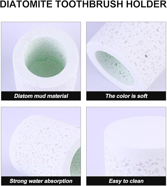 Diatomite Toothbrush Holder Stand with Strong Water Absorption Practical Drying Toothbrush Organizer for Bathroom Counter Absorbent Diatom Mud Material Suitable for Shower and
