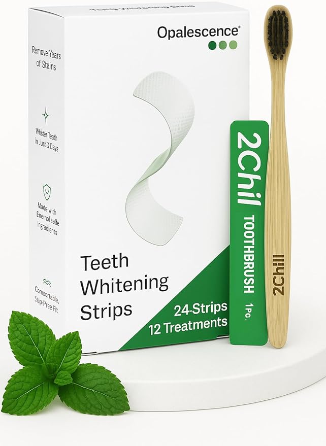 Opalescence Teeth Whitening Strips (24 Treatments) Hydrogen Peroxide Formula 10% – Enamel Safe – Comfortable Slip Free - Teeth Bleaching - Sensitivity Free - Plus Toothbrush- 6050-2T