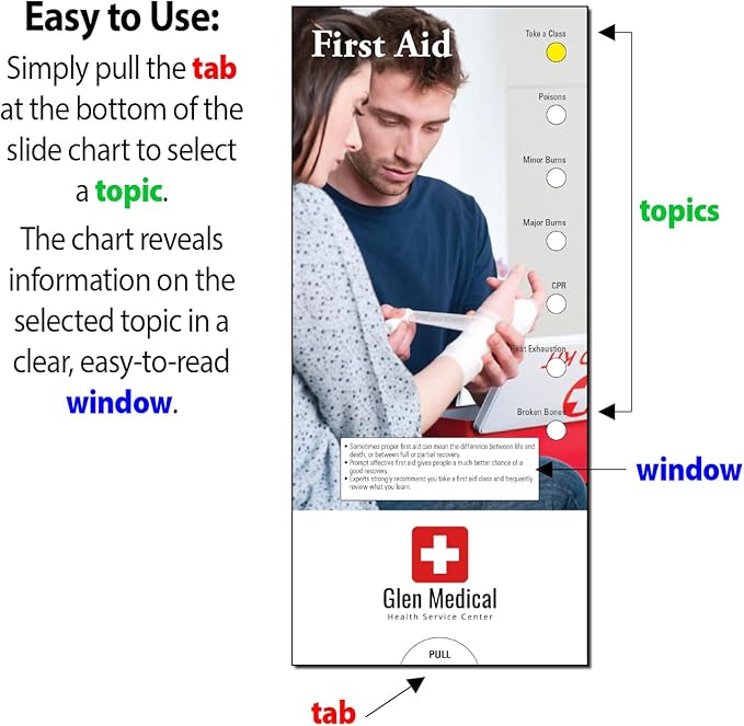 ZOCO - First Aid Slide Chart - Custom Promotional Item (Pack of 250) - CPR Instructions - Hospital or Healthcare Handout - 3.75, Brochure, Pamphlet x 8.5 in.