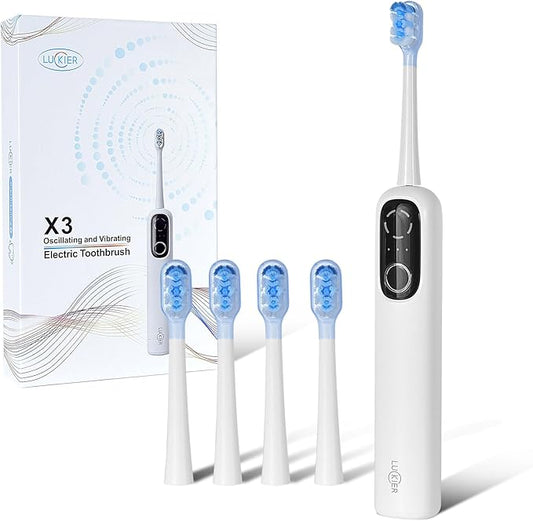 Rechargeable Travel Electric Toothbrush, Oscillation and Vibration, 60° Wide Angle Vibration, 1500mAh Battery, 4 Brush Heads, IPX7 Waterproof, Type-C Fast Charging - 5 Modes with Smart Timer