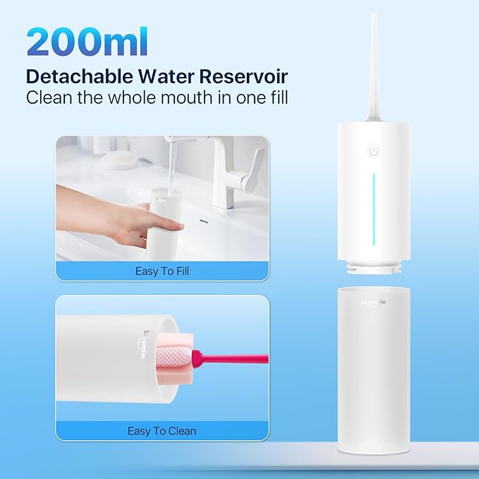 Water Dental Flosser Teeth Pick Portable Cordless Oral Irrigator Rechargeable Travel IPX7 Electric Flossing Machine Must Have for Braces Bridges（White）