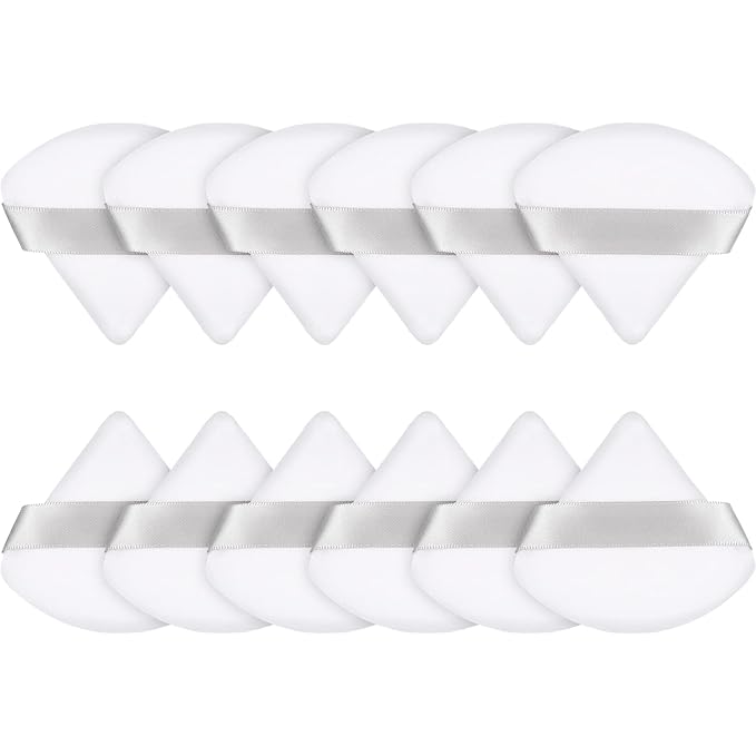 Maitys 12 Pieces Powder Puff Triangle Face Makeup Cosmetic for Loose Powder Soft Body Washable Reusable Foundation Sponge Mineral Wet Dry Makeup Tool for Women(Small,White)
