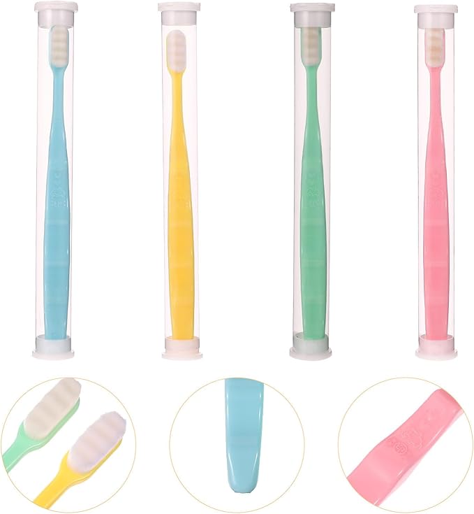 CHILDWEET 4pcs Micro-Nano Soft Bristle Toothbrushes for Fragile Gums Ergonomic Handle Oral Care Tool Ultra-Soft Brush Head for Sensitive Teeth Yellow Green Pink Blue