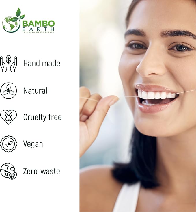 Biodegradable Mint Dental Tooth Lace Floss With Refillable & Reusable Glass Holder - 100% Organic Natural and Compostable Teeth Silk Spool Waxed With Candelilla Wax & Eco-Friendly Zero Waste Packaging