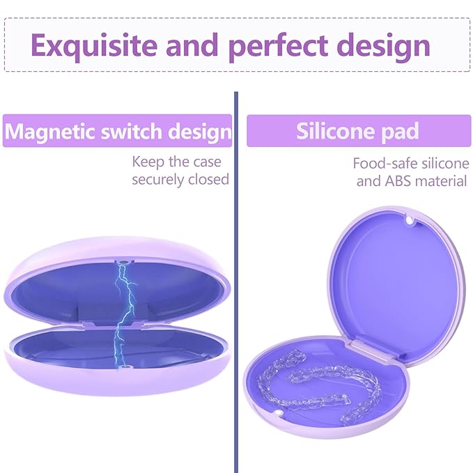 2 Retainer Case, Slim Aligner Cases for Invisalign, Mouthguard Case with Removal Tools& Aligners Chewies& Brush, Removable Inner Tray Silicone for Easy Cleaning (Purple-2pcs)