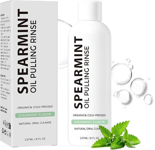 White Spearmint Oil Pulling Rinse, Cold-Pressed Coconut Mouthwash for Teeth Whitening, Peppermint Pulling Oil for Teeth and Gums, Pure Mint Mouthwash (4 Oz)