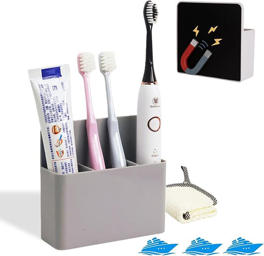 Magnetic Toothbrush Holder for Cruise Ship Cabin – Wall-Mounted Cruise Bathroom Organizer with 2 Removable Dividers & Towel, Cruise Essentials 2026 & Cruise Must Haves for Alaska & Caribbean Cruises
