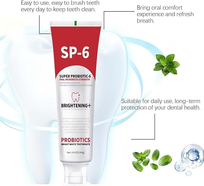 Sp-6 Probiotic,WhiteningToothpaste,ContainingProbiotic Whitening Fluorine-Free, Refreshing Mint Flavor, Whitening Toothpaste (2PC)