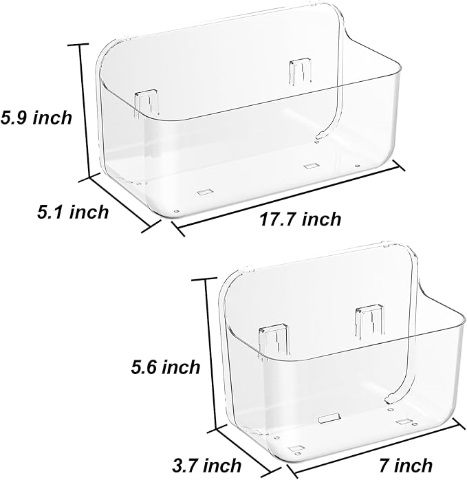 Wall Mounted Storage Organizer Bins Organizing Shelf Basket Clear Plastic Makeup Organizer Adhesive Hanging Bin Fridge Organizer for Bathroom,Kitchen,Cabinet,Pantry,Countertops (XL+L)