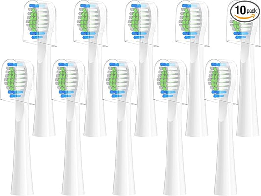 Replacement Toothbrush Heads 10 Pack Compatible with Bitvae Daily D2 Rechargeable Toothbrush, for D2 Toothbrush Heads Refills, White
