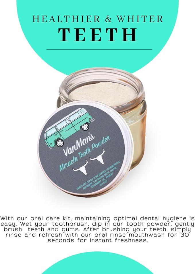 Vanman’s - Mint and Bone Tooth Powder Toothpaste (3 Pack) - Remineralizing Tooth Powder with Cattle Bone Derived Hydroxyapatite, Bentonite Clay, Peppermint Oil and Baking Soda - 2.2 oz