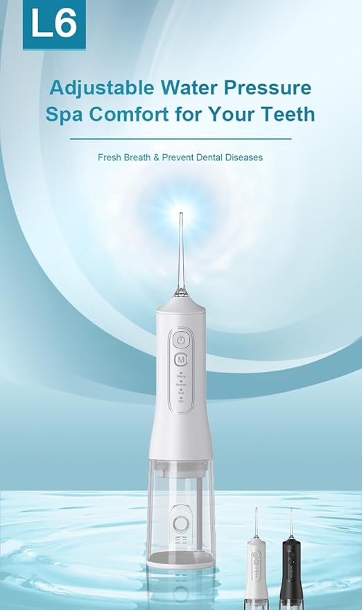 Water Flosser, Rechargeable 300ML IPX7 Waterproof Cordless Portable Oral Irrigator with 4 Modes & 4 Replaceable Jet Tips-Flossing Cleaner for Daily Home Use,Travel,Gums,Braces Care-White