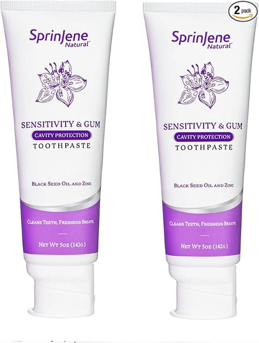 SprinJene Natural Sensitivity & Gum, Fluoride Toothpaste for Sensitive Teeth | Natural Toothpaste for Cavity Protection | 2 Pack