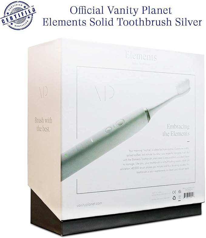 Vanity Planet Elements Ultrasonic Electric Toothbrush - Silver - Advanced Oral Care with UV Sanitizing Charger Base with 3 Replacement Heads - 99.9% Effective Keeping Your Teeth Clean