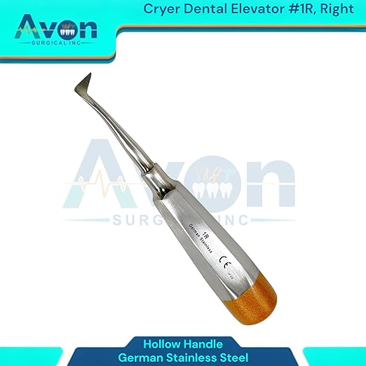 Root and Tooth Extraction Dental Cryer Elevator Pick, Sharp Angled Tip, Color-Coded Handle Ends | Autoclave-Safe German Stainless Steel Dental Instruments (1, #1R Cryer - Gold End)