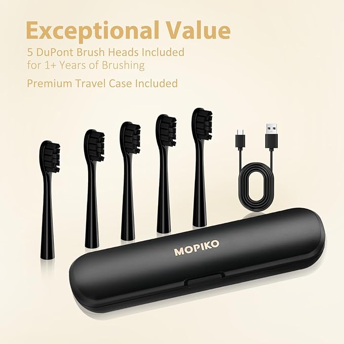 Sonic Electric Toothbrush for Adults - 6 Modes Rechargeable Electric Toothbrush with 4 Replace Brush Heads, Power Sonic Toothbrush with Travel Case, Ideal Gift for Men Women, Black