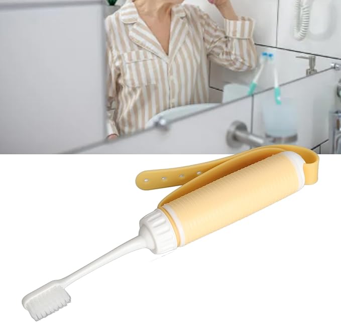Silicone Toothbrush Easy Hand Grip Toothbrush for Elderly, Prevent Slip, Adjustable Strap, Weighted Handle