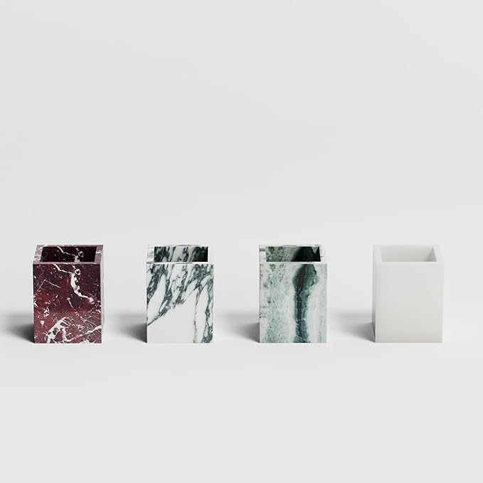 Marble Toothbrush Holder – 4.1" Genuine Stone Bathroom Cup for Makeup Brushes, Pens & Utensils | Natural Marble Organizer for Vanity, Countertop & Home Décor (Victoria Green)