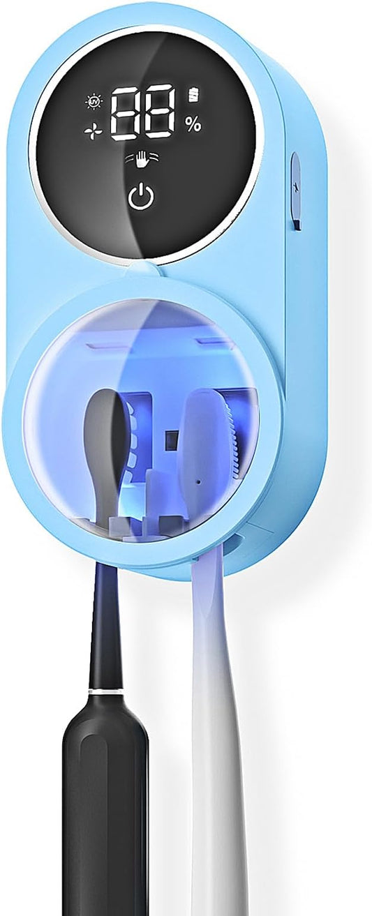 Toothbrush Holder and Cleaner Razor Holder/Dryer Light Cleaning and Air Drying Automatic Ratating Cover Rechargeable Wall Mounted for Bathroom Portable for Trip