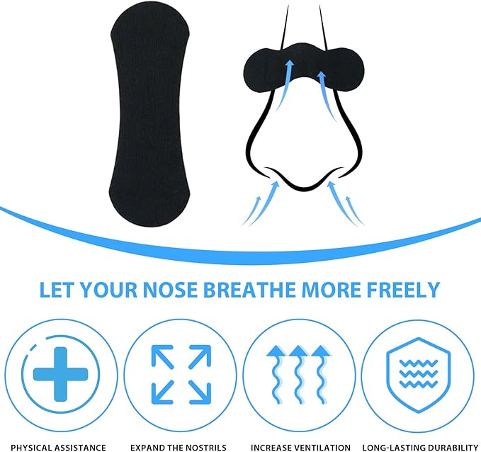Nasal Strips for Snoring, 60 Pack Extra Breathing Nose Strips, Reduce Snoring Aids for Men & Women - Sweat Resistant Design for All Day Use - Improves Sleep and Workout Performance, 2.36" Black