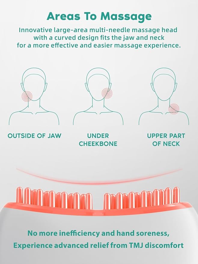 TMJ Relief Products Jaw, TMJ Relief Massager, Vibration and Heating, Ergonomic Multi-Needle Design TMJ Massage Tool, Effective Jaw & Neck Pain, Grinding and Clenching Teeth Relief, White