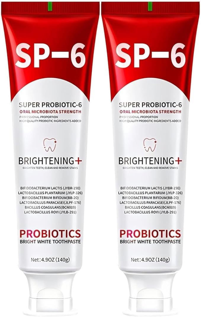 SP-6 Probiotic Whitening Toothpaste - Enhanced Formula with 6 Probiotics for Teeth Whitening, Fresh Breath & Gum Health - Enamel Protection, Fluoride-Free, Fresh Mint Flavor, 4.9 oz (2)