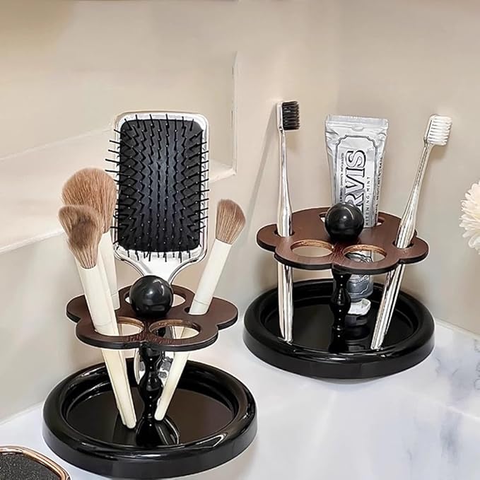 Makeup Brushes Organizer Set, Multi-Purpose Ceramic Bathroom Storage Rack for Toothbrush, Electric Toothbrush, Toothpaste (Flower Shape)