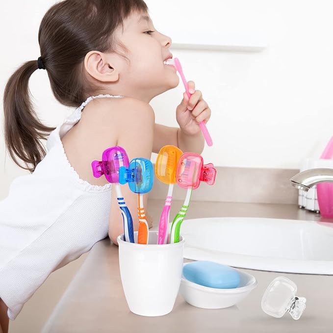 Waenerec 6 Pack Toothbrush Covers Portable Toothbrush Protector Coverings Clips Travel Protector Plastic Brush Pod Protection Clip Case Tooth Brush Covers for Kids Bathroom Home Travel Supplies
