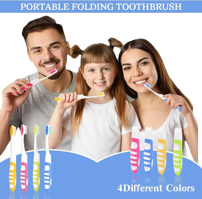 Travel Toothbrush, 4PCS Portable Travel Toothbrush Set,Mini Tooth Brush Built in Cover Soft Travels Size Folding Toothbrushs Individually Wrapped ToothBrushes for Adults Kids Hiking Camping Traveling