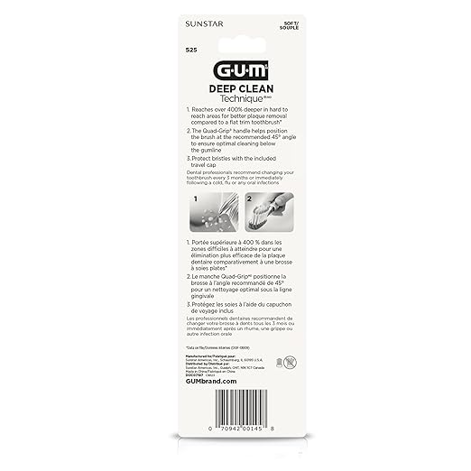 GUM Technique Deep Clean Toothbrush – Compact Soft Bristles for Adults – 3 Count