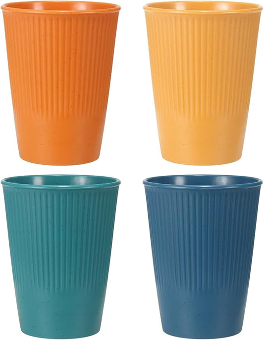 uxcell 4 Pcs Simple Toothbrush Cup, 3.3 x 3.3 x 4.2 Dishwasher Safe Bathroom Tumbler Reusable Plastic Cup Set for Storing Toothpaste Combs, Dark Blue/Dark Green/Orange/Yellow