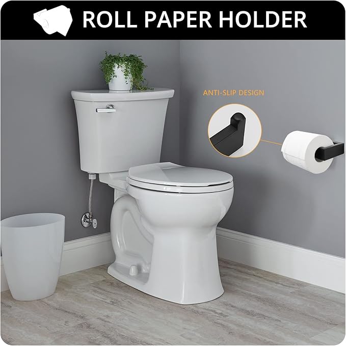 Fapully 4-Piece Bathroom Hardware Accessory Set with 24" Towel Bar Towel Ring Paper Holder Robe Hook Matte Black