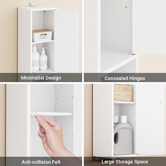 SoBuy Bathroom Narrow Storage Cabinet, Skinny Tall Unit with Adjustable Shelves Slender, Bathroom Organizers and Storage, Anti-Tipping Floor Standing Cupboard Laundry Room, White BZR34-W