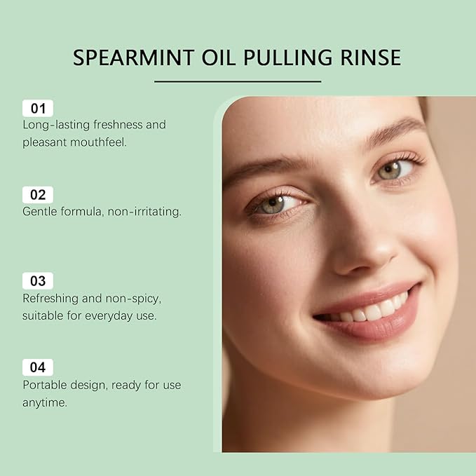 Spearmint Oil Pulling Rinse, Cold-Pressed Coconut Oil for Whitening Teeth Mouthwash, 237ML/8 FL.OZ Powerful Organic Peppermint Oil Maintain Gum Health & Oral Cleaner & Freshness Breath, Mint (1)