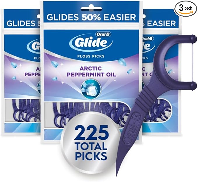 Oral-B Glide Peppermint Dental Floss Picks with Arctic Peppermint Oil Flavor, 75 Count, Pack of 3