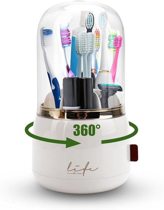 EEEKit Toothbrush Holder with Lid, 360° Rotating 7-Slot Organizer for Bathroom Countertop, Toothpaste Stand and Storage Rack