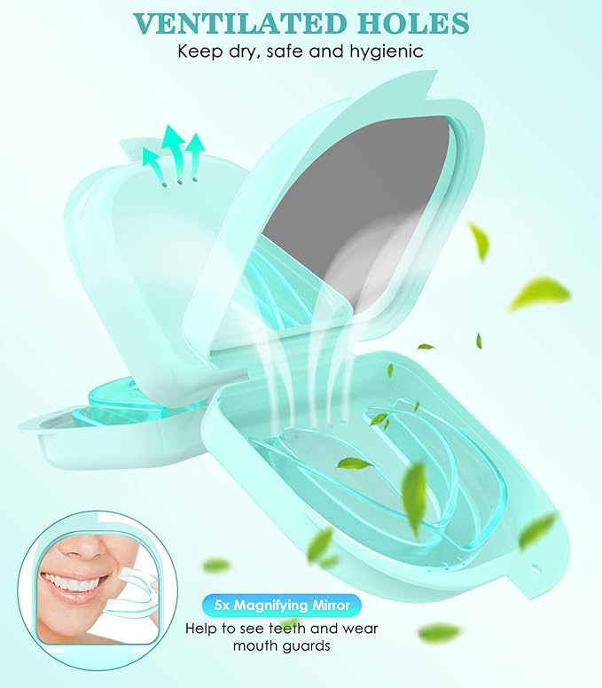 Mouth Guard for Grinding Teeth at Night, Night Guards for Teeth Grinding, 4 Pack/Large Size Moldable Dental Guard for Sleeping with 2 x 5X Mirror Mouth Guard Case, Mint Green