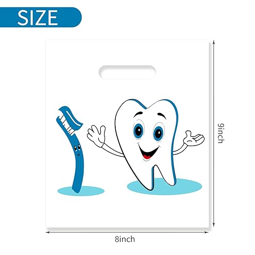 100 Pcs Dental Bags, 9 x 8 Inches Tooth Patient Care Goodie Bags, for Dental Clinics, Schools and Patient Use (Style 3)