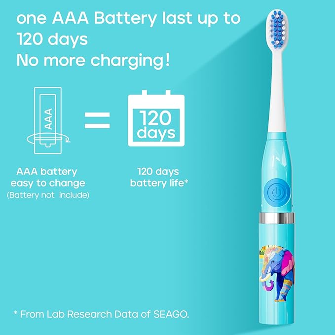 SEAGO SG-505 Travel Electric Toothbrush, Portable Toothbrush, 24,000 VPM, IPX7 Waterproof, 8 Brush Heads (Soft & Tilted Bristles), Battery-Powered for Adults, On-The-Go (Thai Design, Made in Thailand)