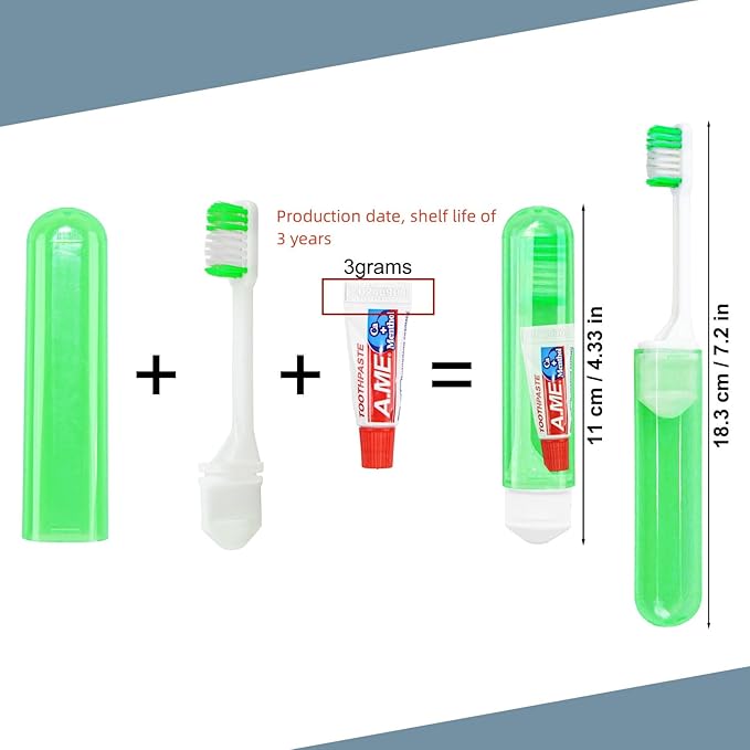 Twoworld Traveling Toothbrush and Toothpaste 3gram, Disposable Mini Toothbrush With Cover, Bulk Folding Toothbrushes Camping Hiking (50 Count)